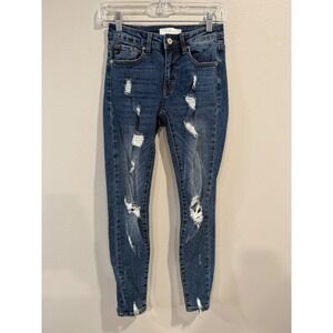 KanCan Distressed Skinny Jeans Medium Wash Raw Hem KC5055D Size 1/24